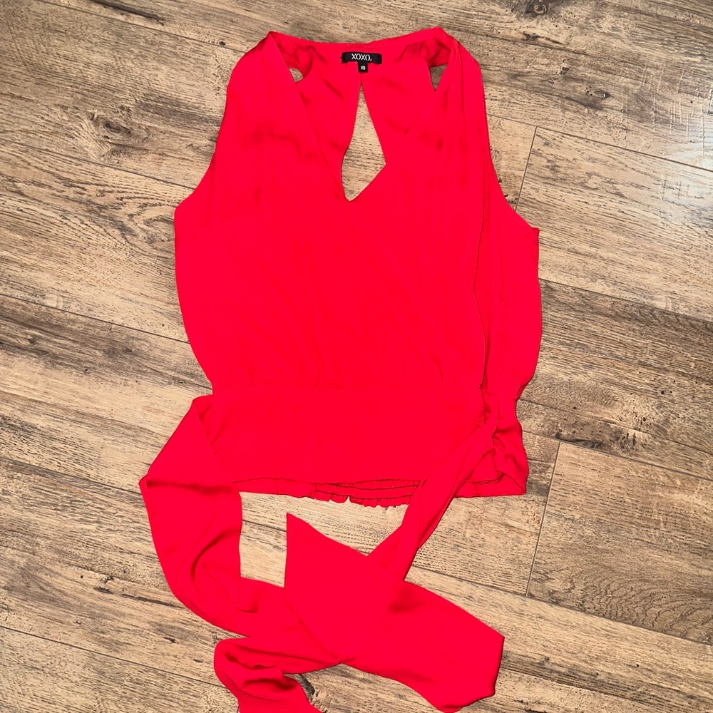 Red wrap halter top